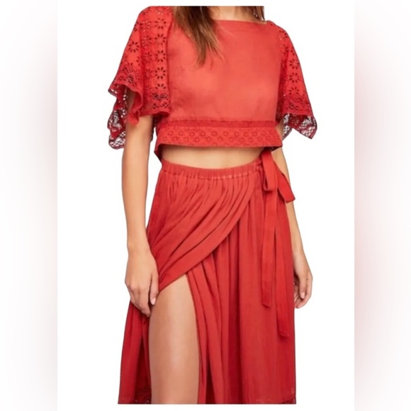 REE PEOPLE Maxi Skirt & Cropped Burt Red Summer Set - Picture 2 of 7